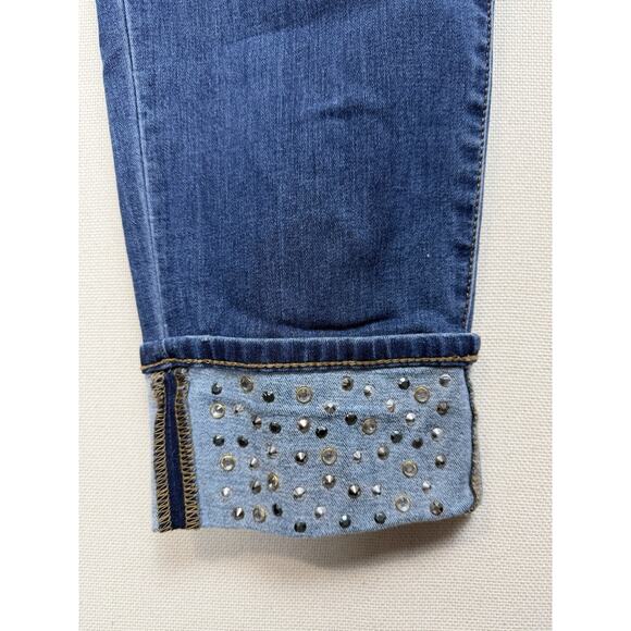 Lane Bryant Women's Plus size 14 Cropped Jeans Cuffed w/ Rhinestones & Studs - Picture 4 of 14